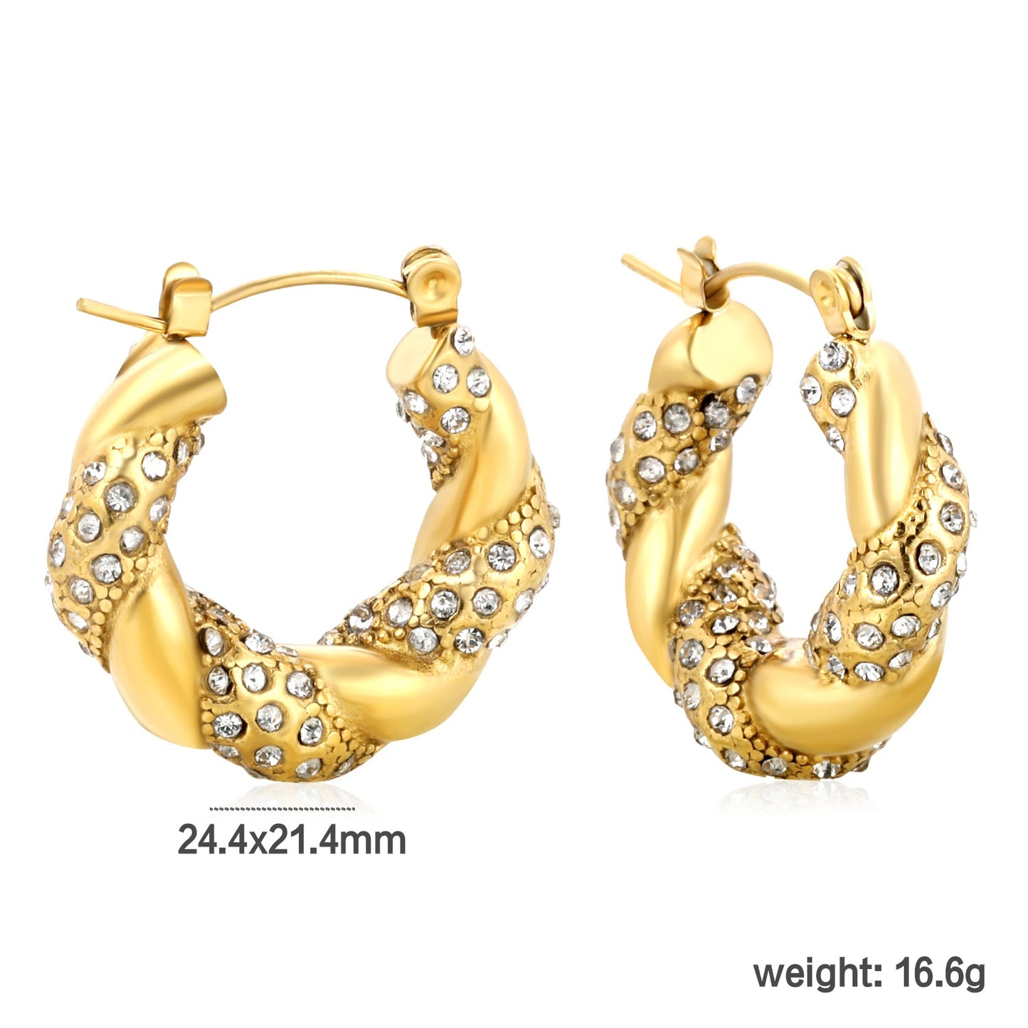24.4*21.4mm irregular rattan U-shaped earrings with white diamonds/emerald diamonds sticking Gold color asonjewelry