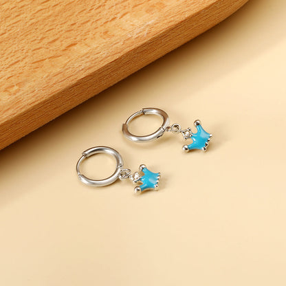 1.6x11mm circle with crown blue oil drop diamond stud earrings asonjewelry