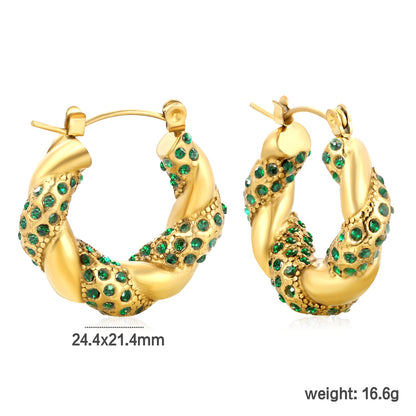 24.4*21.4mm irregular rattan U-shaped earrings with white diamonds/emerald diamonds sticking Gold color asonjewelry
