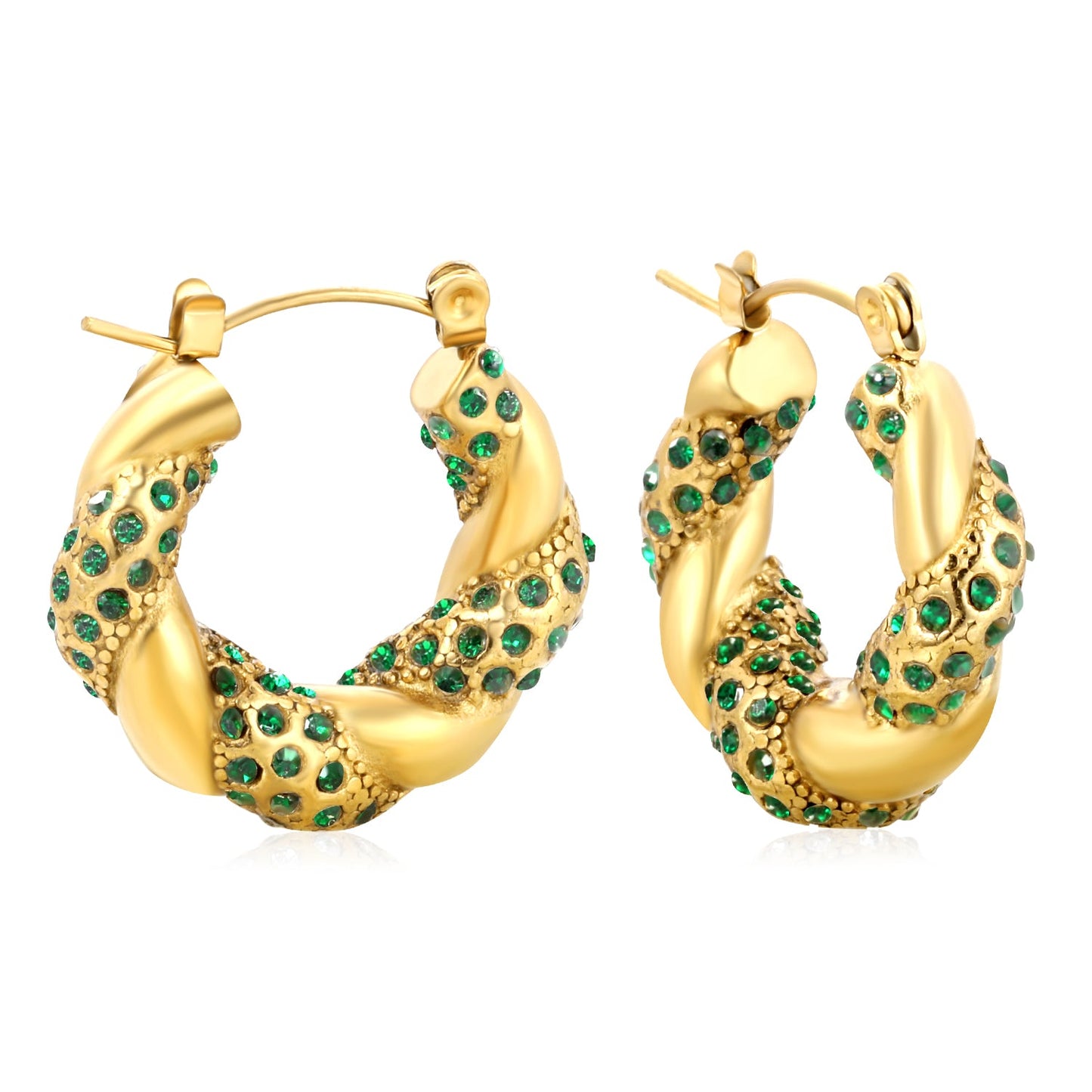 24.4*21.4mm irregular rattan U-shaped earrings with white diamonds/emerald diamonds sticking Gold color asonjewelry
