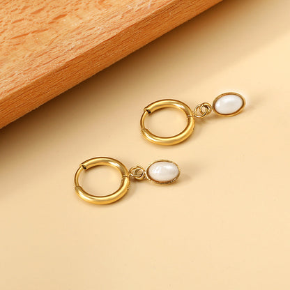1.6x11mm circle with semi-oval white pearl stud earrings asonjewelry