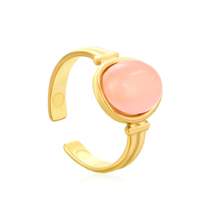 3-Piece Gold Open Rings Set: Pink Turquoise, Blue Turquoise & Brown Stone