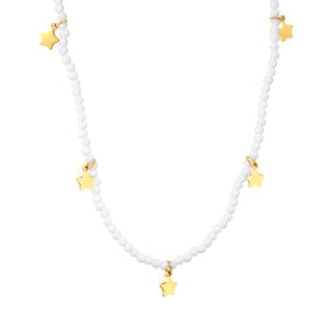 4.3*6mm pentagram accessories +2mm white/mineral black beads necklace 40+5cm+6mm round plate Gold color