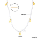 4.3*6mm pentagram accessories +2mm white/mineral black beads necklace 40+5cm+6mm round plate Gold color