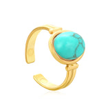 3-Piece Gold Open Rings Set: Pink Turquoise, Blue Turquoise & Brown Stone