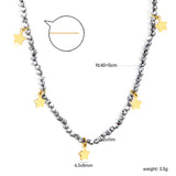 4.3*6mm pentagram accessories +2mm white/mineral black beads necklace 40+5cm+6mm round plate Gold color