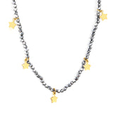4.3*6mm pentagram accessories +2mm white/mineral black beads necklace 40+5cm+6mm round plate Gold color