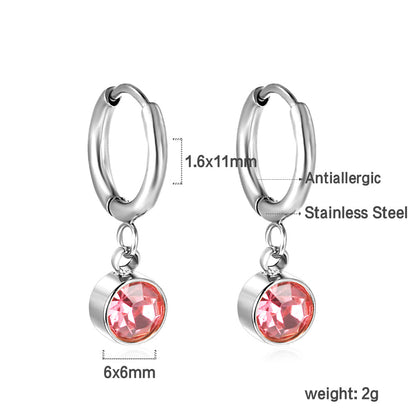 1.6x11mm circle with round rose red diamond stud earrings asonjewelry