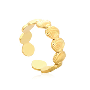 Gold Shell & Disc Band Ring