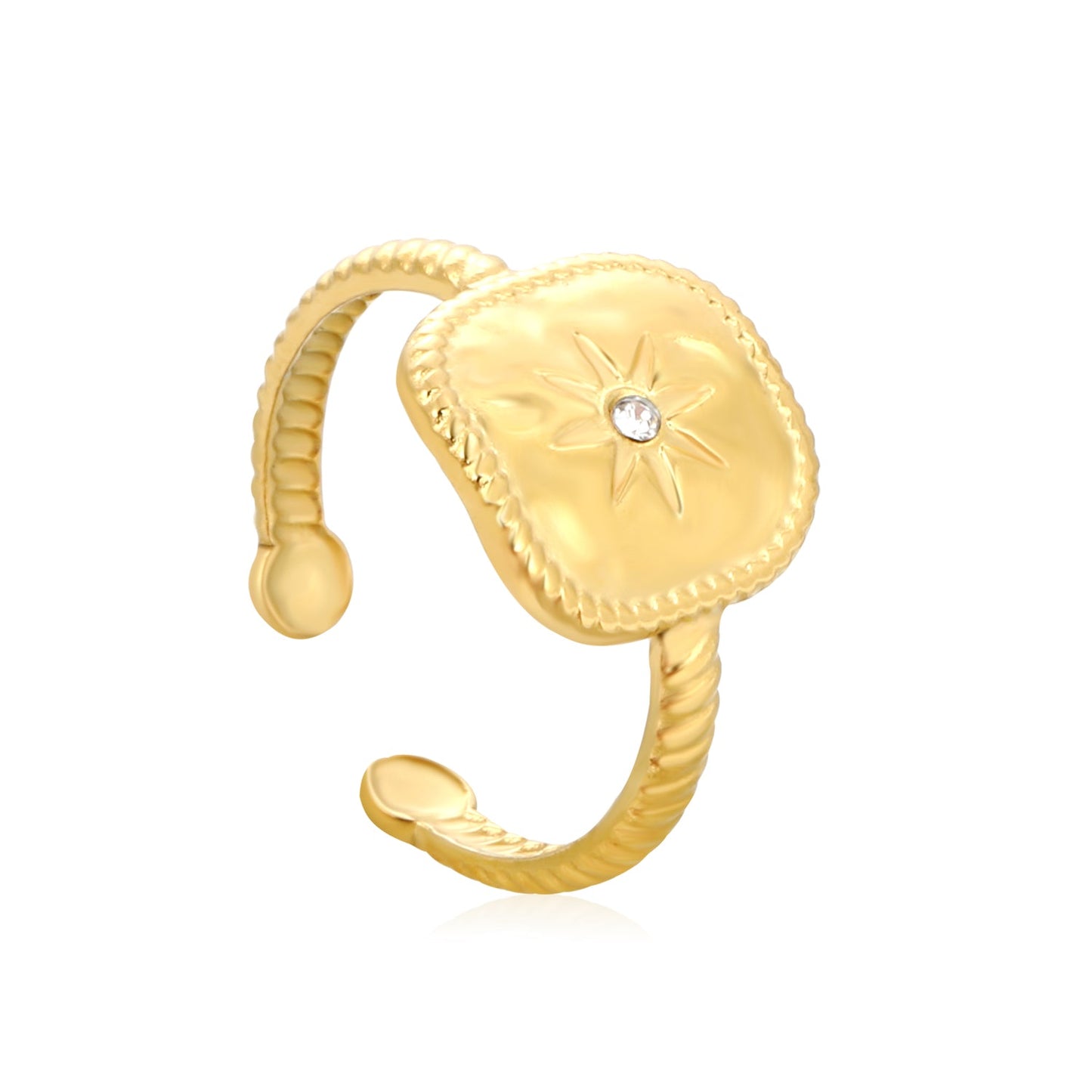 Gold Square CZ Twisted Open Ring asonjewelry