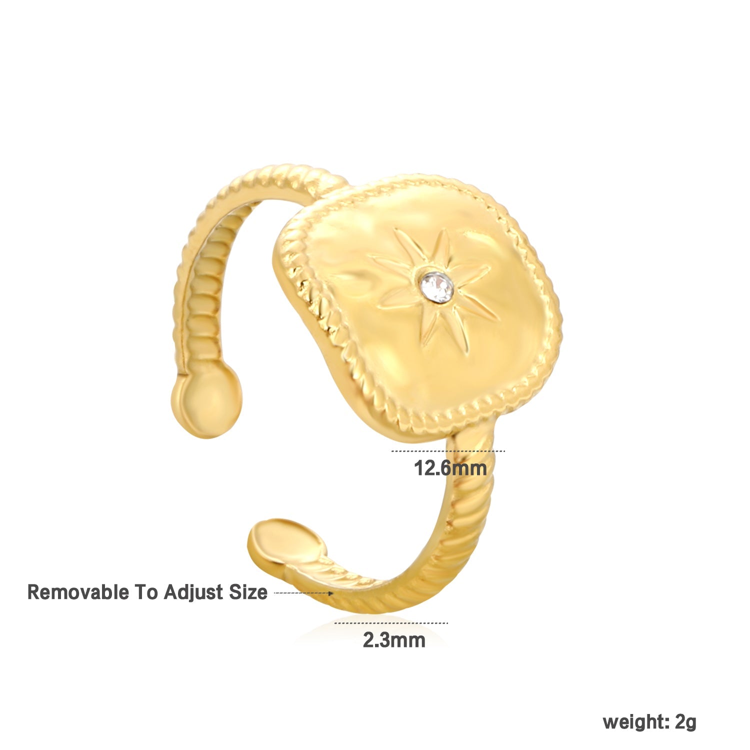 Gold Square CZ Twisted Open Ring asonjewelry