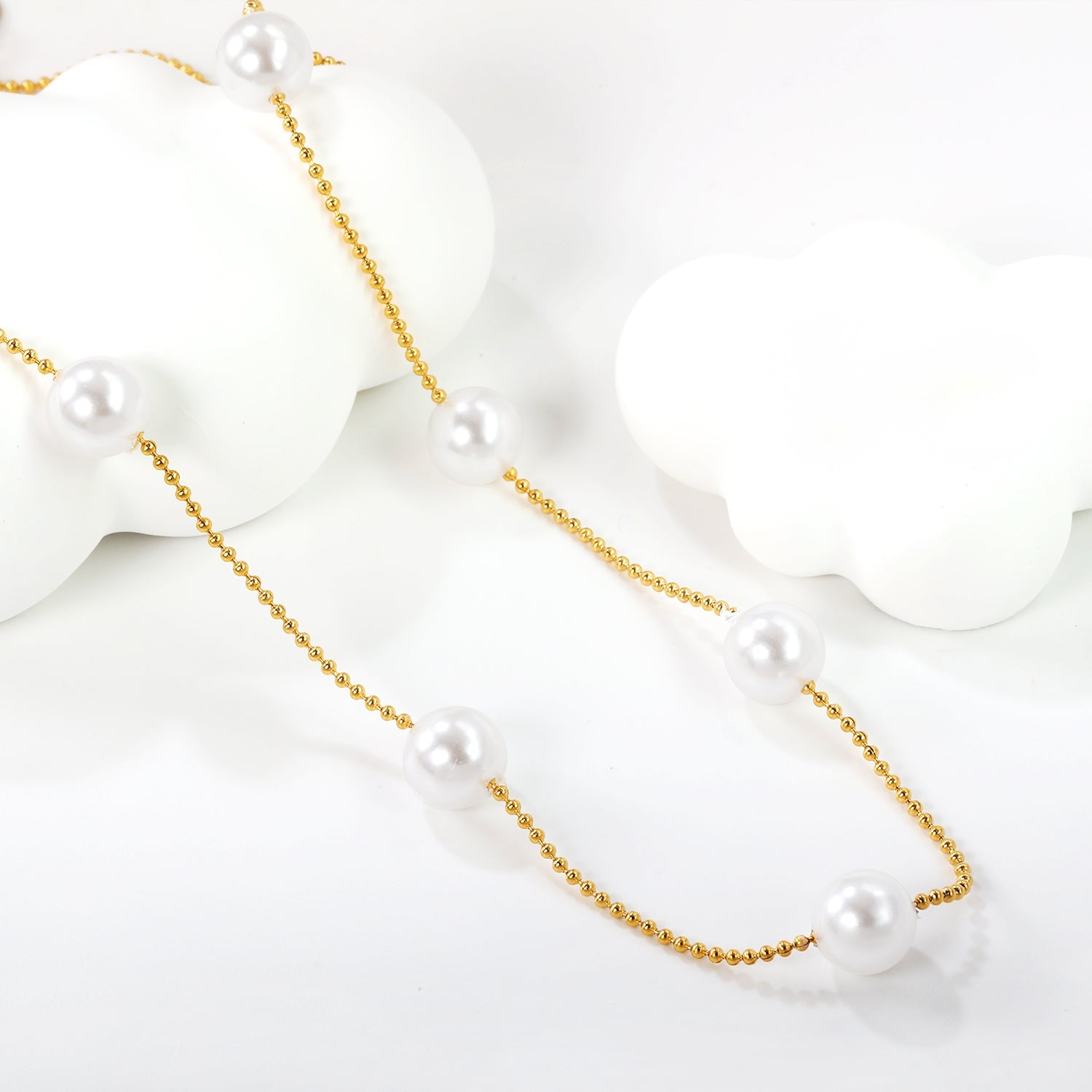 7pcs 8mm white pearl beads necklace 1.2mm*42+5cm gold color asonjewelry
