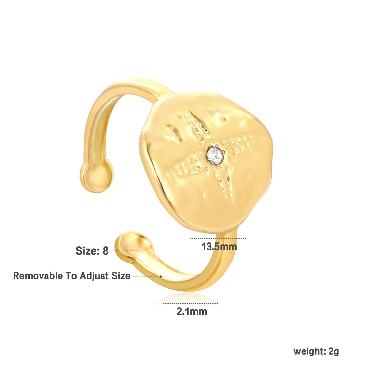 Gold Square CZ Open Ring asonjewelry