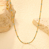 White/red/blue/mixed color dot drop glue necklace 0.4 cross chain 40+5cm+6mm round plate Gold color