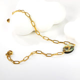 10.4*14.3mm Oval Abalone Shell with Butterfly Bracelet 0.8mm*17+3cm+6mm Round Plaque GOLDEN