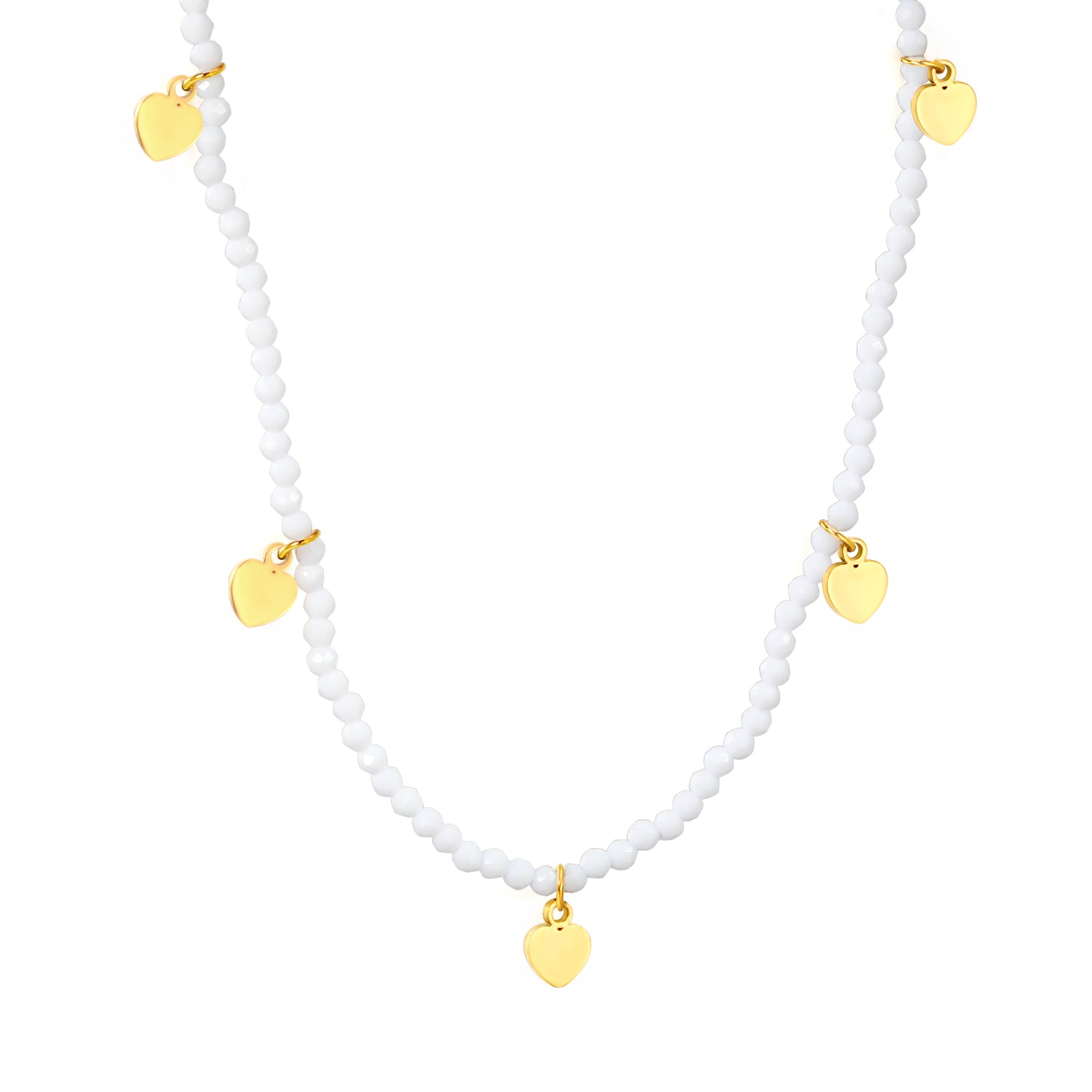 4.5*6mm Peach Heart Accessories +2mm White/Mineral Black Beads Necklace 40+5cm+6mm Round Plaque Gold Color asonjewelry