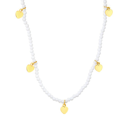 4.5*6mm Peach Heart Accessories +2mm White/Mineral Black Beads Necklace 40+5cm+6mm Round Plaque Gold Color asonjewelry