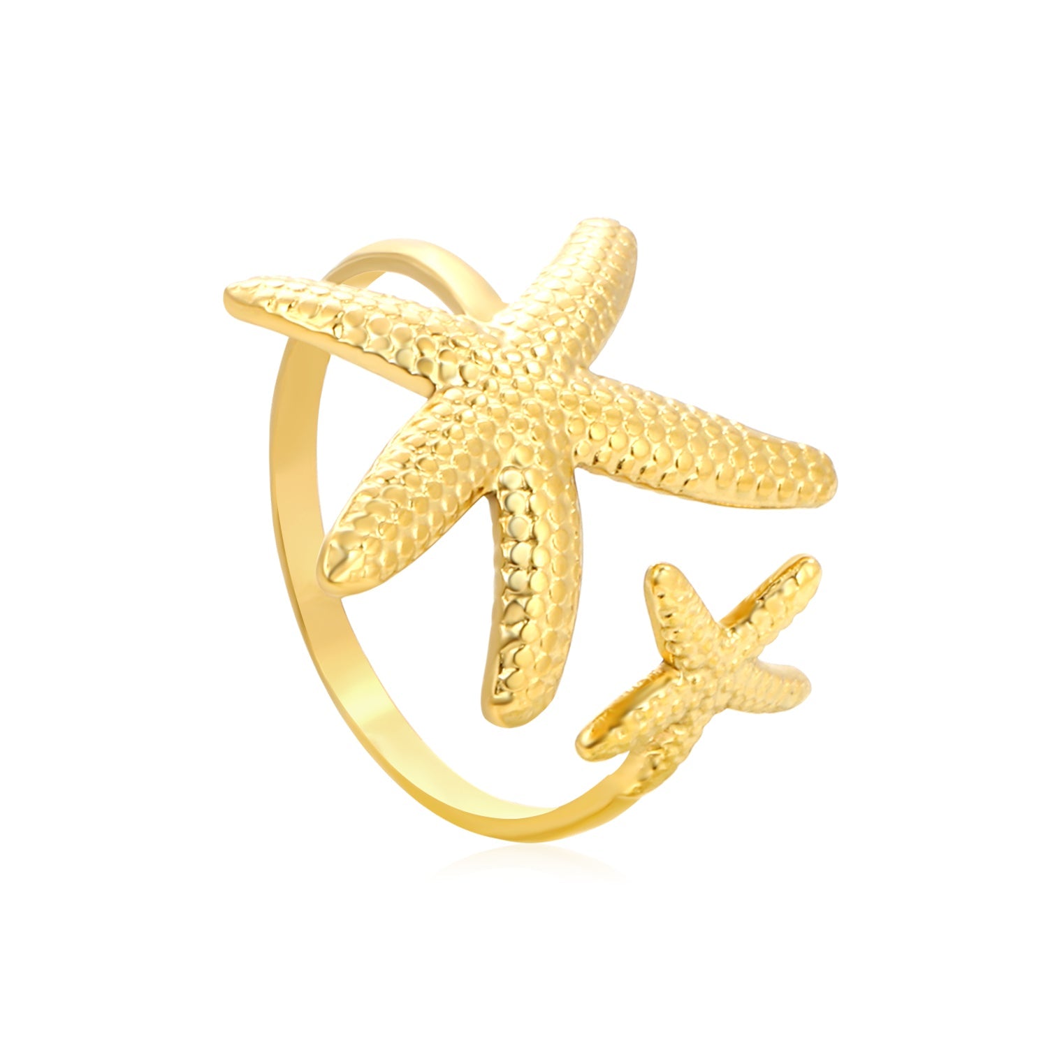 2-Piece Gold Ocean Ring Set: Starfish, Shell & Double Starfish Designs asonjewelry