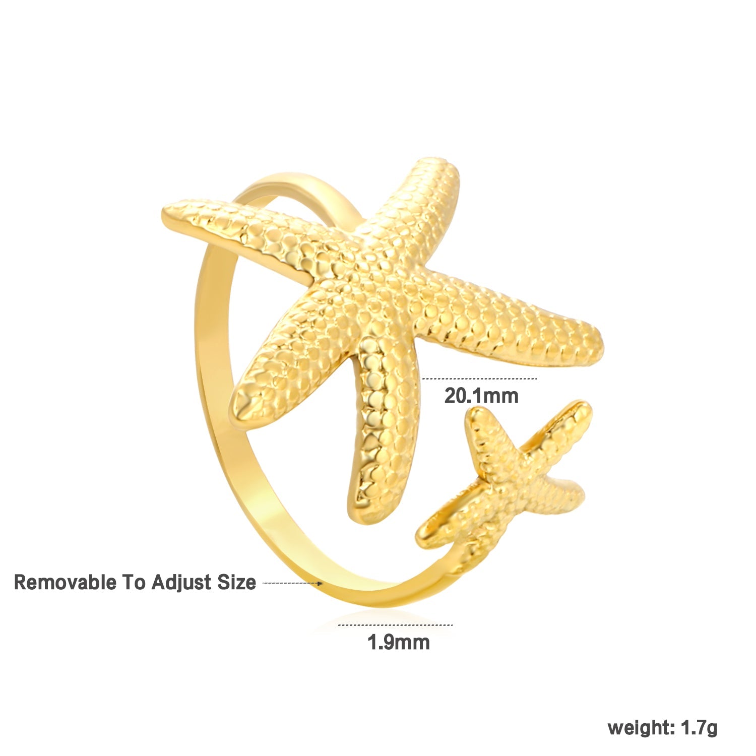 2-Piece Gold Ocean Ring Set: Starfish, Shell & Double Starfish Designs asonjewelry