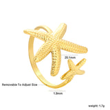 2-Piece Gold Ocean Ring Set: Starfish, Shell & Double Starfish Designs