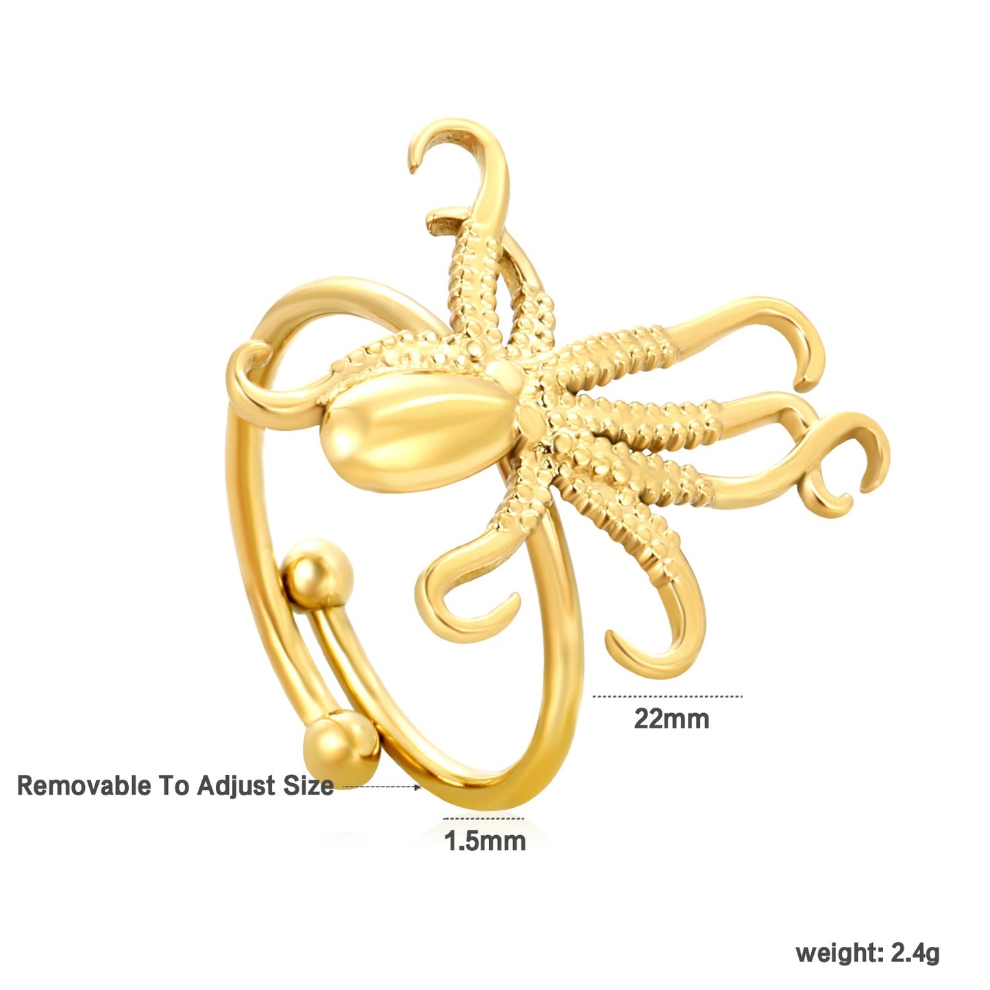 Gold Octopus Open Ring asonjewelry