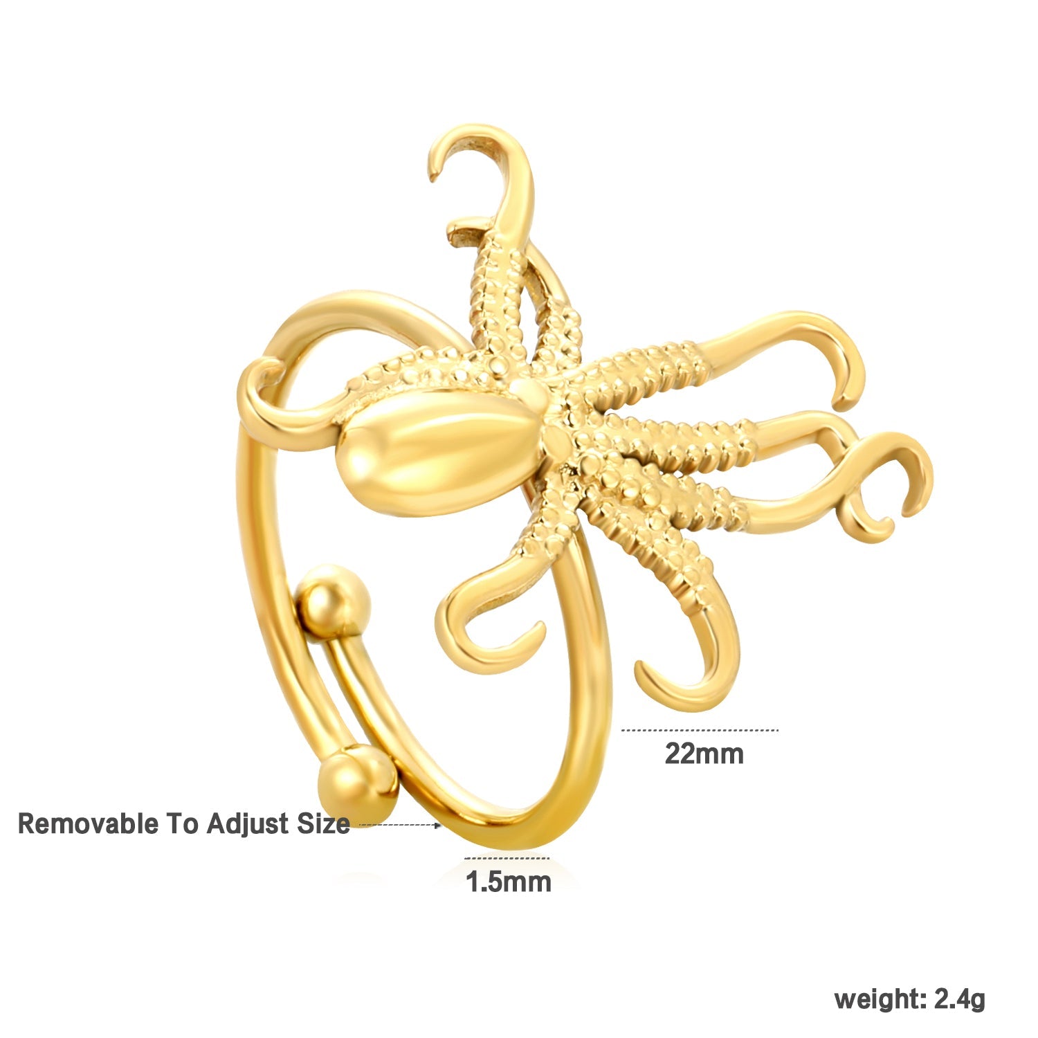 Gold Octopus Open Ring asonjewelry