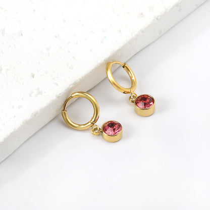 1.6x11mm circle with round rose red diamond stud earrings asonjewelry