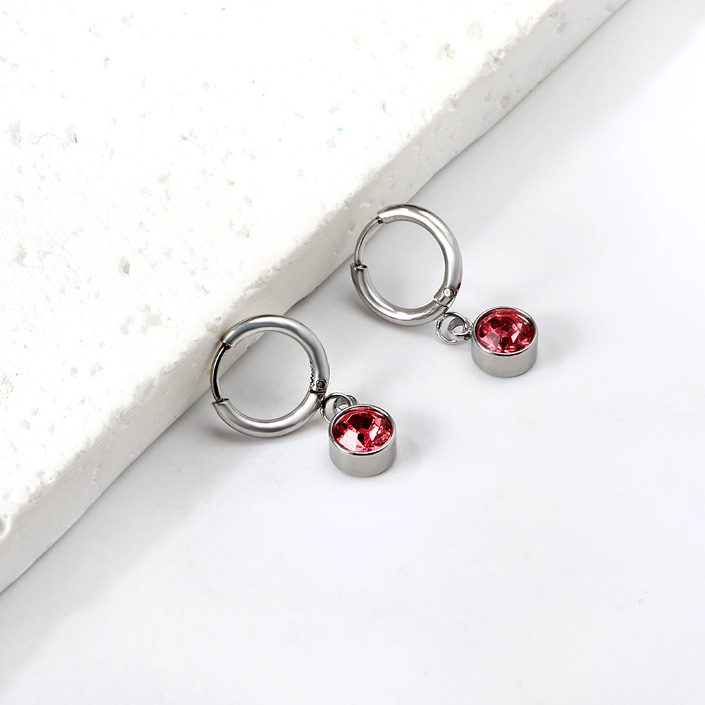 1.6x11mm circle with round rose red diamond stud earrings asonjewelry