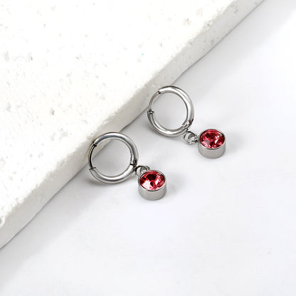 1.6x11mm circle with round rose red diamond stud earrings asonjewelry