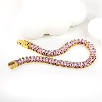 5.6*2.5mm rectangle white/black/purple/blue/pink diamonds clasp bracelet 18cm steel & gold color asonjewelry