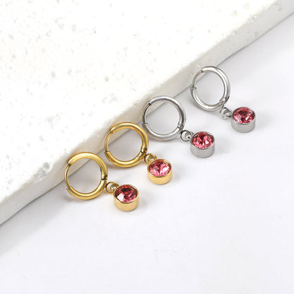 1.6x11mm circle with round rose red diamond stud earrings asonjewelry