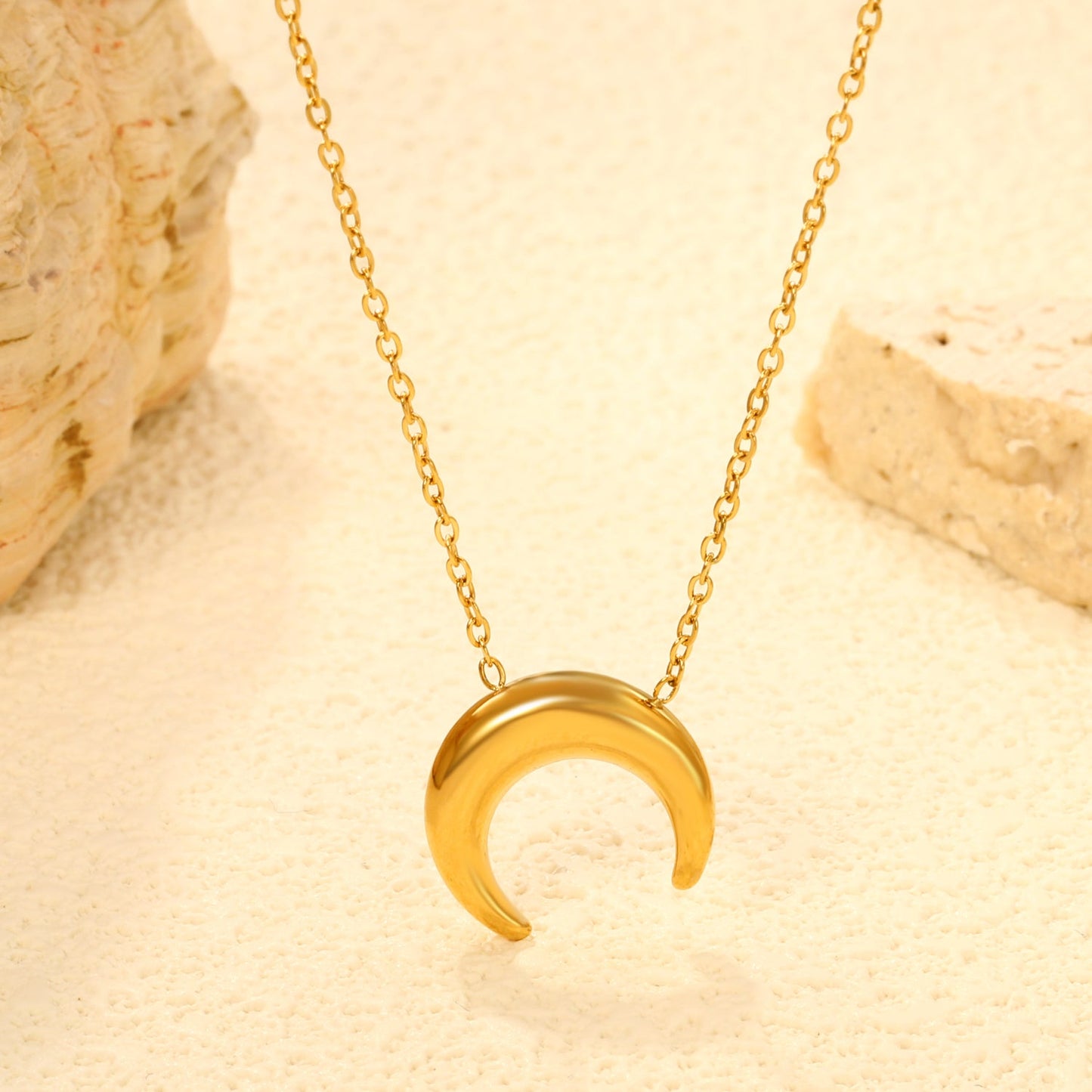 14.1*13.3mm moon accessory 50+5cm end chain+4.6*7.4mm crescent moon tail plate necklace gold color asonjewelry