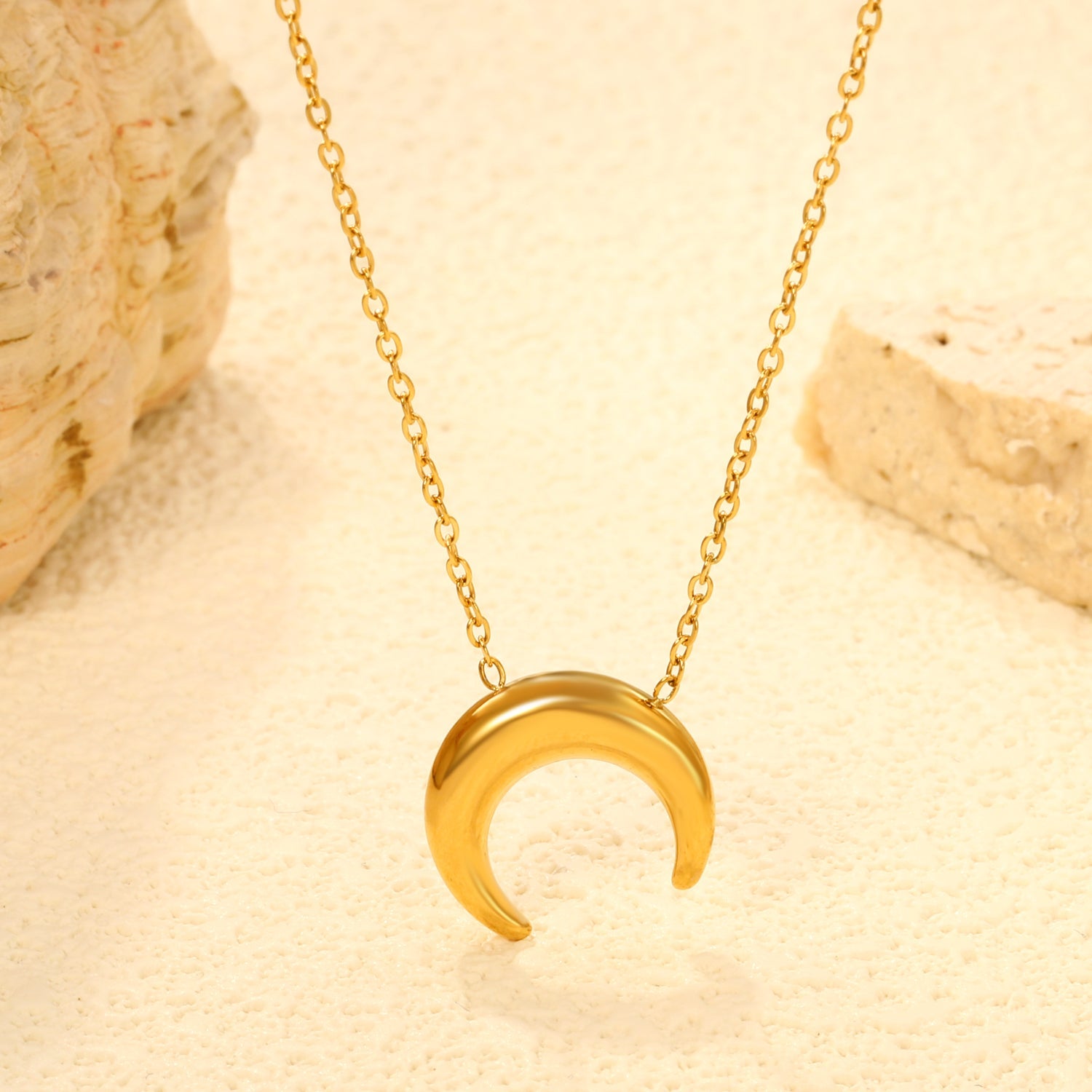 14.1*13.3mm moon accessory 50+5cm end chain+4.6*7.4mm crescent moon tail plate necklace gold color asonjewelry