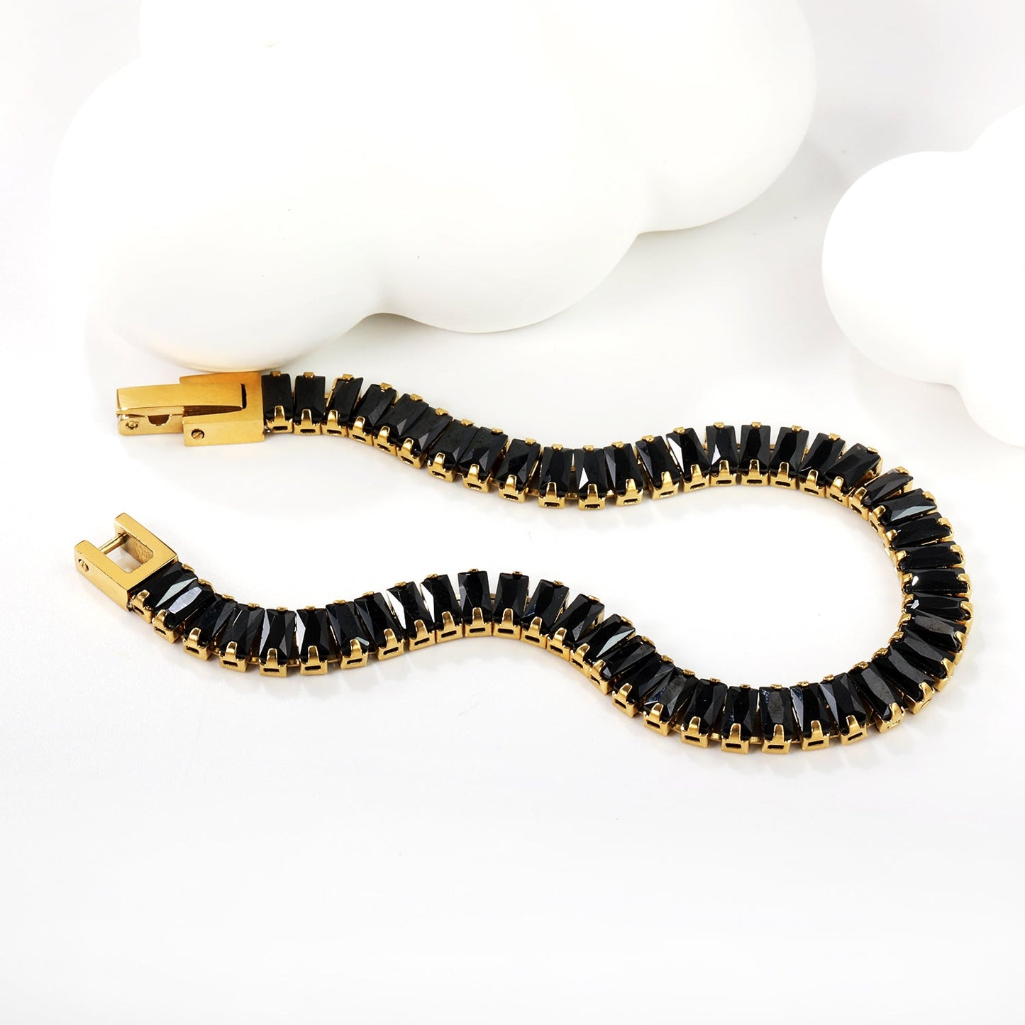 5.6*2.5mm rectangle white/black/purple/blue/pink diamonds clasp bracelet 18cm steel & gold color asonjewelry