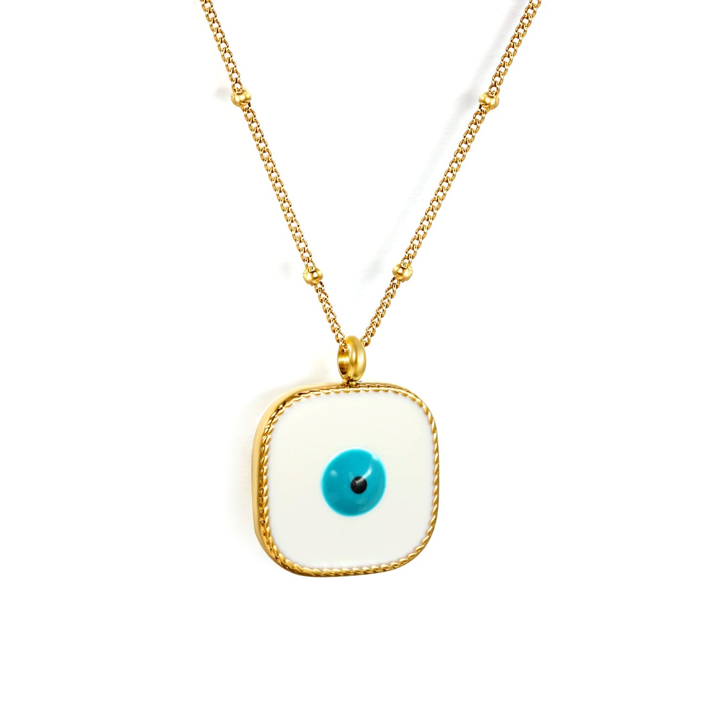 Welded 4mm circle + 16.5mm square green/white eyeball white/black/purple/red/blue/pink base oil drop pendant necklace 40+5cm+6mm round plate Gold color asonjewelry