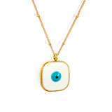 Welded 4mm circle + 16.5mm square green/white eyeball white/black/purple/red/blue/pink base oil drop pendant necklace 40+5cm+6mm round plate Gold color