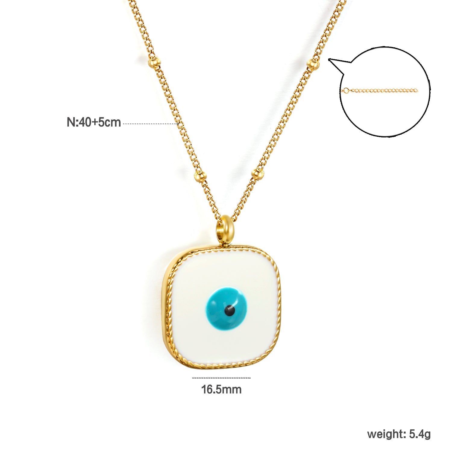 Welded 4mm circle + 16.5mm square green/white eyeball white/black/purple/red/blue/pink base oil drop pendant necklace 40+5cm+6mm round plate Gold color asonjewelry