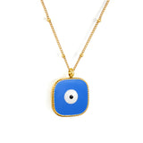 Welded 4mm circle + 16.5mm square green/white eyeball white/black/purple/red/blue/pink base oil drop pendant necklace 40+5cm+6mm round plate Gold color
