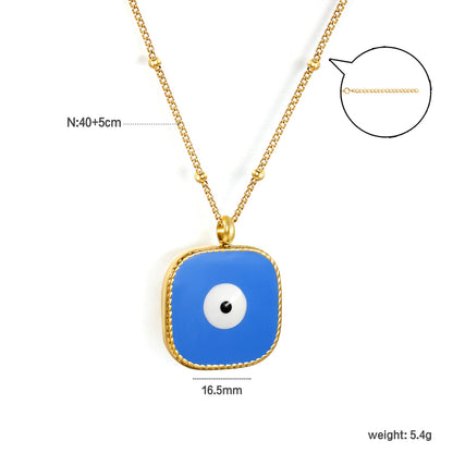 Welded 4mm circle + 16.5mm square green/white eyeball white/black/purple/red/blue/pink base oil drop pendant necklace 40+5cm+6mm round plate Gold color asonjewelry