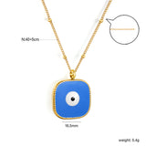 Welded 4mm circle + 16.5mm square green/white eyeball white/black/purple/red/blue/pink base oil drop pendant necklace 40+5cm+6mm round plate Gold color