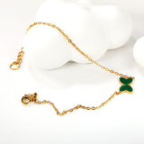 11.2*8mm Butterfly with White Shell/Black Yak/Pink Shell/Green Drip Oil Bracelet Cross Chain 0.4mm*17+3cm+6mm Round Tail Plaque Gold Color