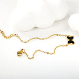 11.2*8mm Butterfly with White Shell/Black Yak/Pink Shell/Green Drip Oil Bracelet Cross Chain 0.4mm*17+3cm+6mm Round Tail Plaque Gold Color