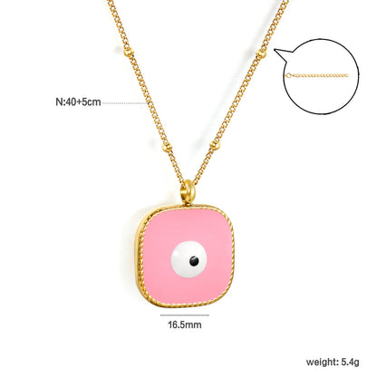 Welded 4mm circle + 16.5mm square green/white eyeball white/black/purple/red/blue/pink base oil drop pendant necklace 40+5cm+6mm round plate Gold color asonjewelry