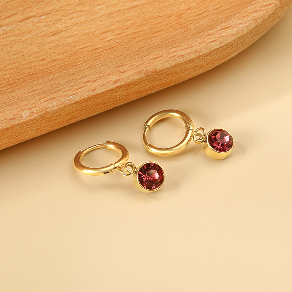 1.6x11mm circle with round rose red diamond stud earrings asonjewelry