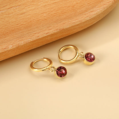 1.6x11mm circle with round rose red diamond stud earrings asonjewelry