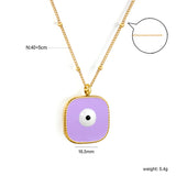 Welded 4mm circle + 16.5mm square green/white eyeball white/black/purple/red/blue/pink base oil drop pendant necklace 40+5cm+6mm round plate Gold color