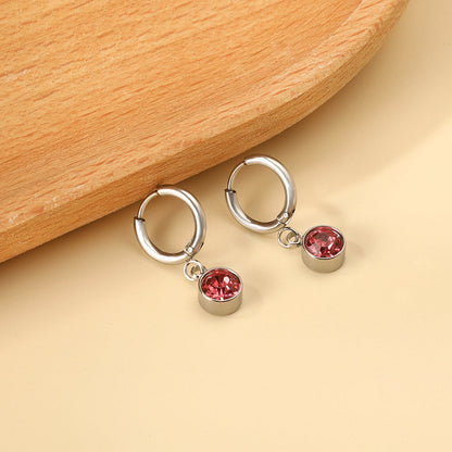 1.6x11mm circle with round rose red diamond stud earrings asonjewelry