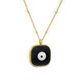 Welded 4mm circle + 16.5mm square green/white eyeball white/black/purple/red/blue/pink base oil drop pendant necklace 40+5cm+6mm round plate Gold color