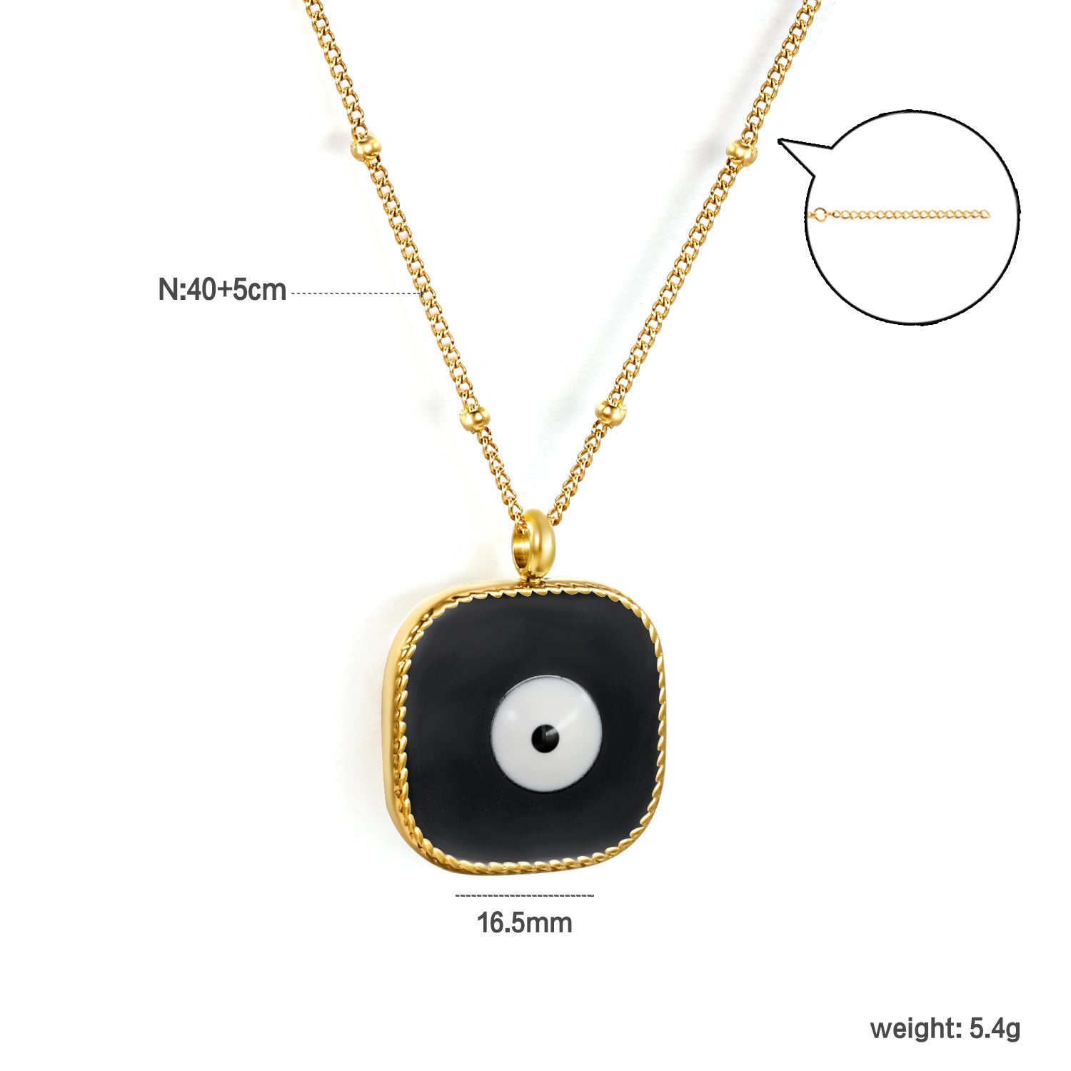 Welded 4mm circle + 16.5mm square green/white eyeball white/black/purple/red/blue/pink base oil drop pendant necklace 40+5cm+6mm round plate Gold color asonjewelry