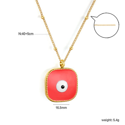 Welded 4mm circle + 16.5mm square green/white eyeball white/black/purple/red/blue/pink base oil drop pendant necklace 40+5cm+6mm round plate Gold color asonjewelry
